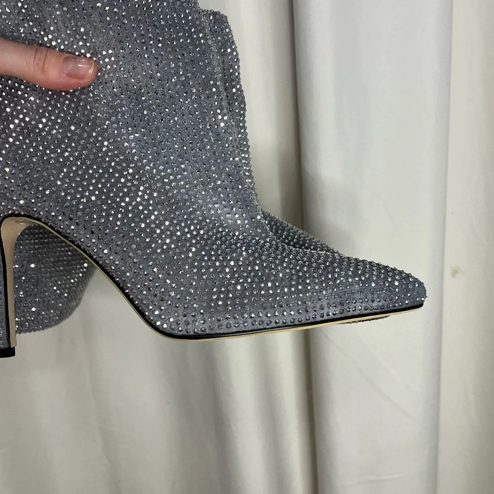 Silver Rhinestone Stiletto Women's Knee-High Boots - Picture 8 of 14